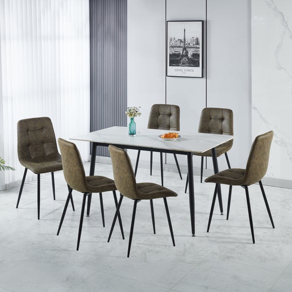 Fenton 4 Seater Dining Table Set with 6 Olive Suede Dining Chairs