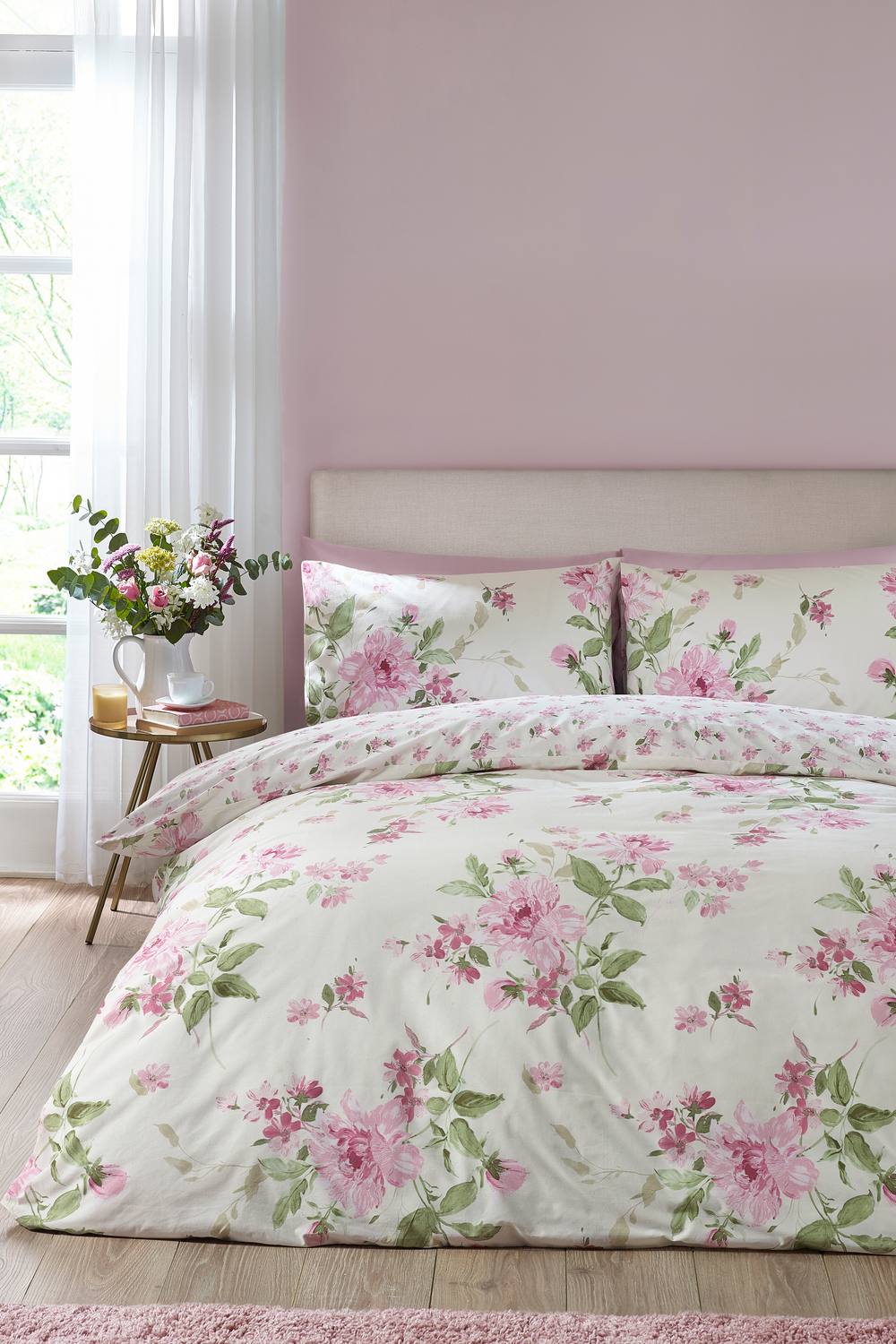 Catherine Lansfield 'Avebury Floral' Reversible Duvet Cover Set in Cream