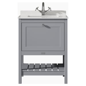 Bayswater Hartleigh Plummett Grey Traditional Freestanding Vanity Unit & 1 Tap Hole White Marble Top Basin - 600mm