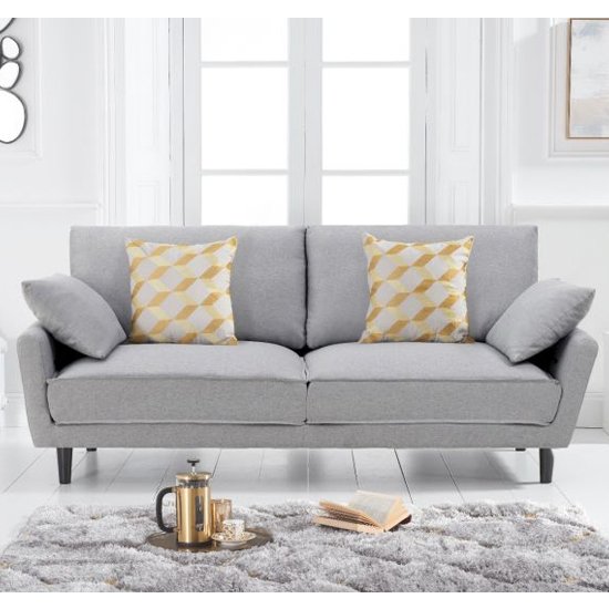 Caropy Linen Fabric Upholstered 3 Seater Sofa In Grey