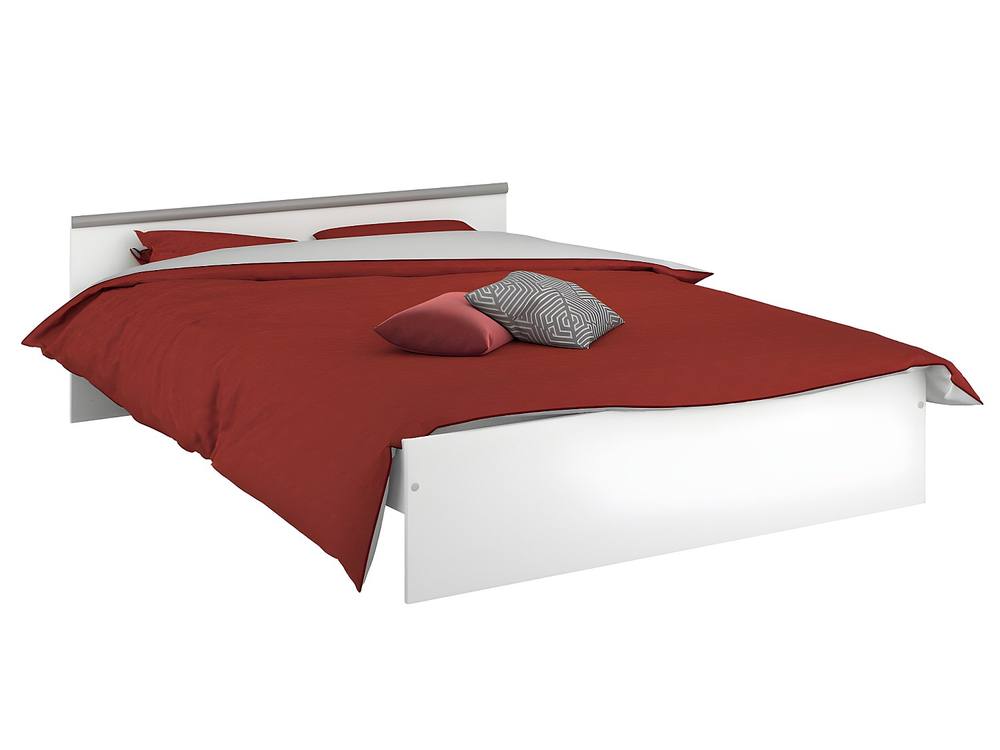 Vente-unique 140 X 190 Cm Bed With Storage, 2 Drawers & 1 Compartment - White + 6