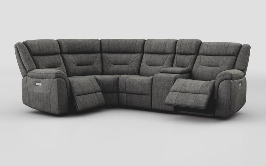 Black Fabric Ainsdale 1 Corner 2 Power Sofa with Console
