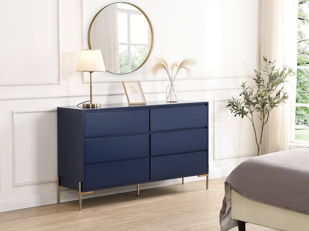 Vente-unique 6 - Drawer Chest - MDF & Metal - Blue Lacquered & Gilded - KORASA