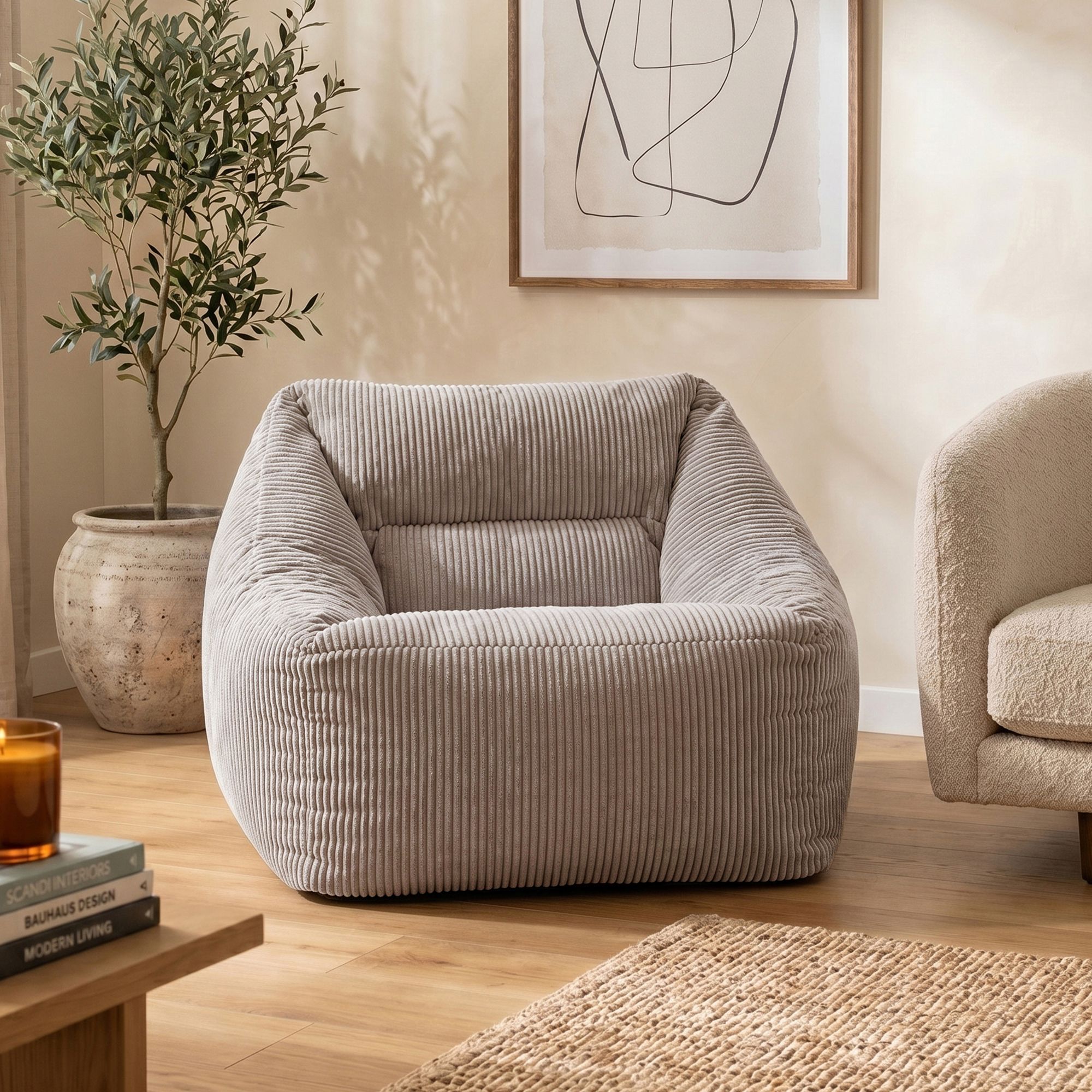 icon Natalia Jumbo Corduroy Bean Bag Armchair in Light Grey