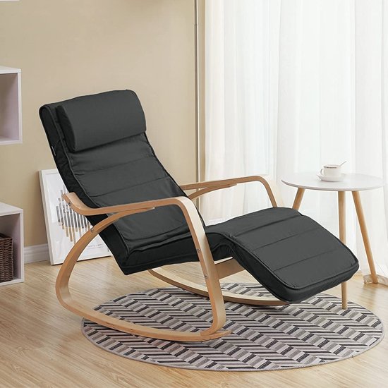 Orano Rocking Chair In Grey With Wooden Armrests