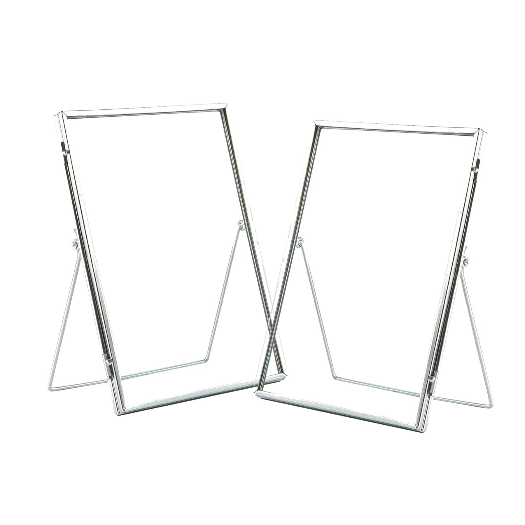 Nicola Spring 2x Standing Metal Photo Frames - 6" x 8" Picture Display Poster Frame in Silver 1