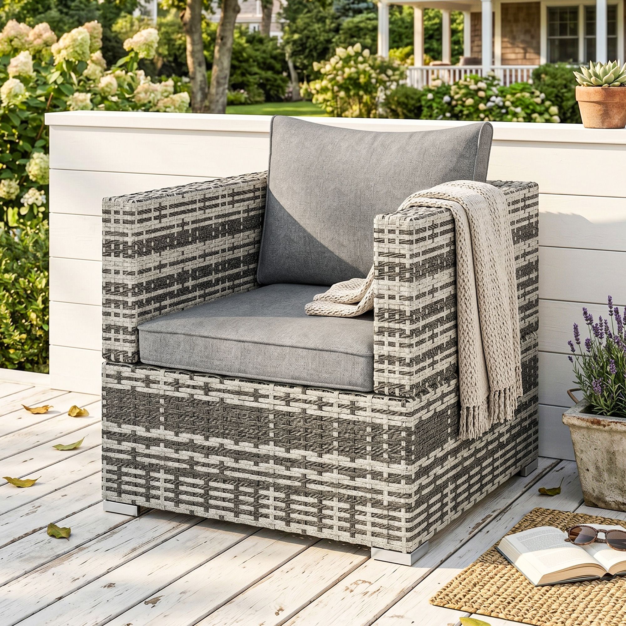 OUTSUNNY Outdoor Garden Furniture Rattan Single Middle Sofa w/ Cushions in Grey