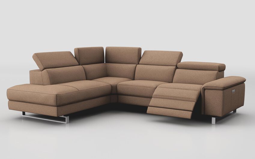 Brown Fabric Viserba 2 Corner 3 RHF Power Recliner with Power Head Tilt & LHF Chaise with Manual Head Tilt