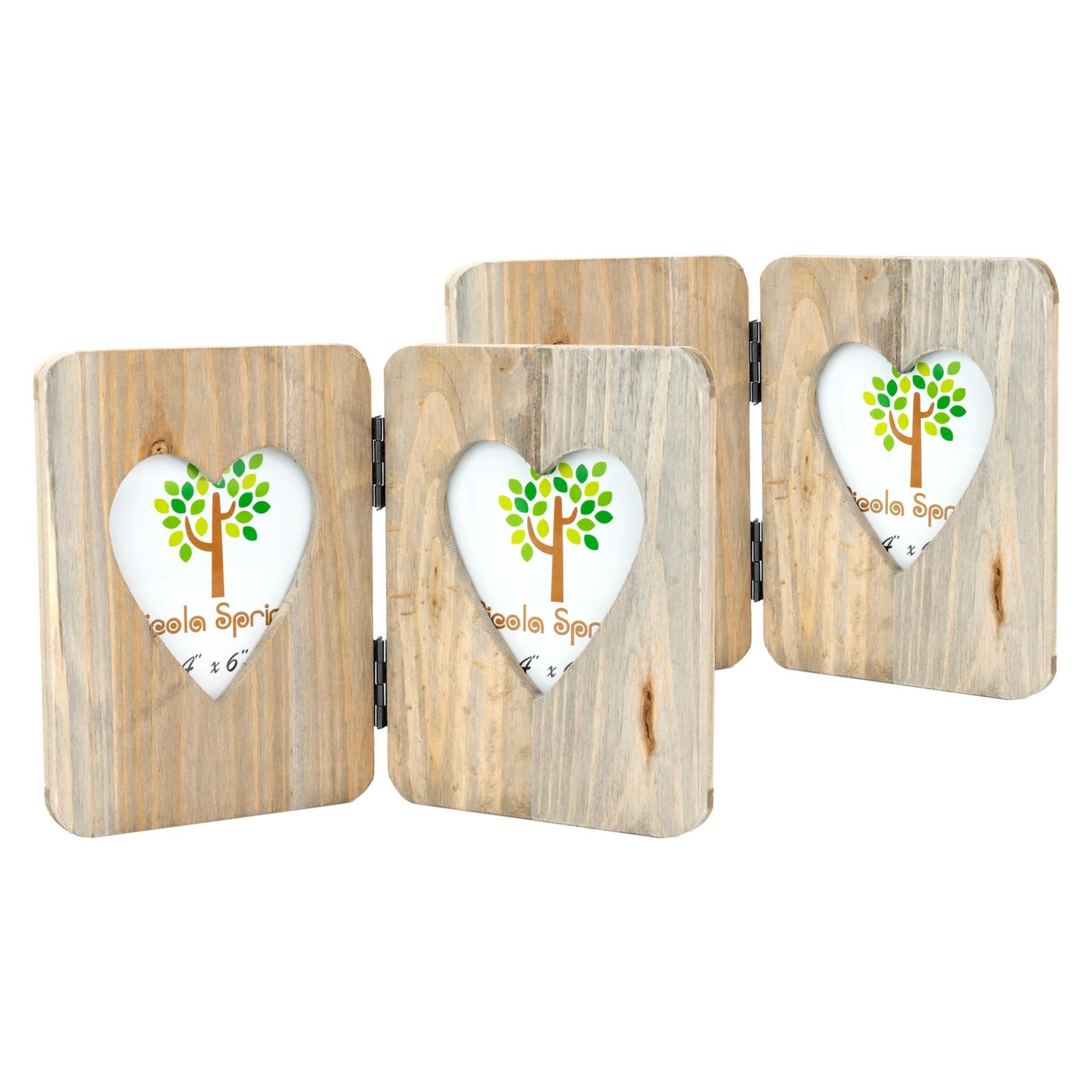 Nicola Spring Rustic Hearts Folding 2 Photo Frames - 4 x 6" - Pack of 2 in Natural