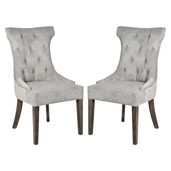 Hepton Silver Fabric Upholstered Dining Chairs In Pair