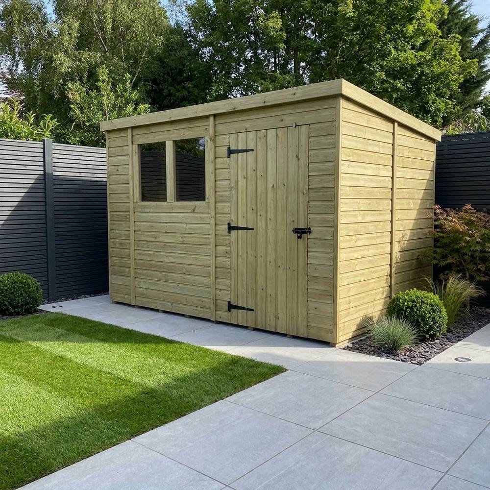 Buttercup Farm 13ft x 9ft Pent Garden Shed Single Door With Windows - Timber in Brown 2