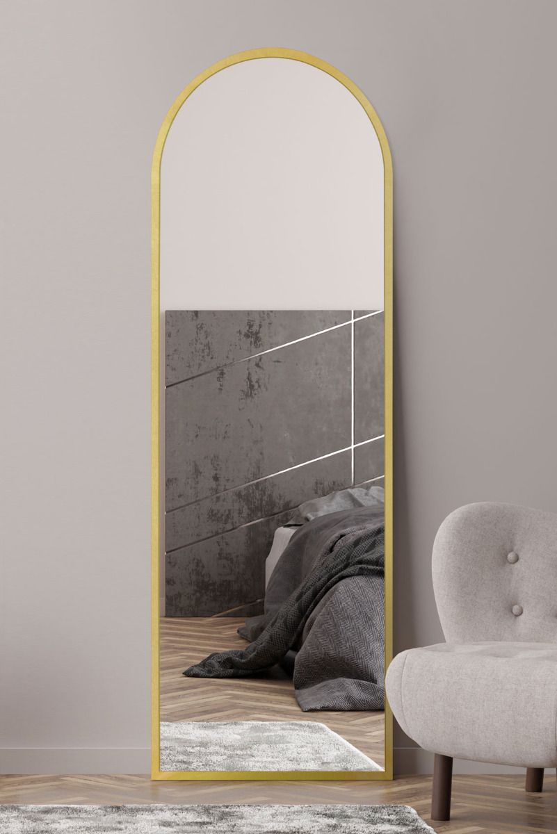 MirrorOutlet Gold Framed Arched Leaner/Wall Mirror 71" X 24" (180CM X 60CM)