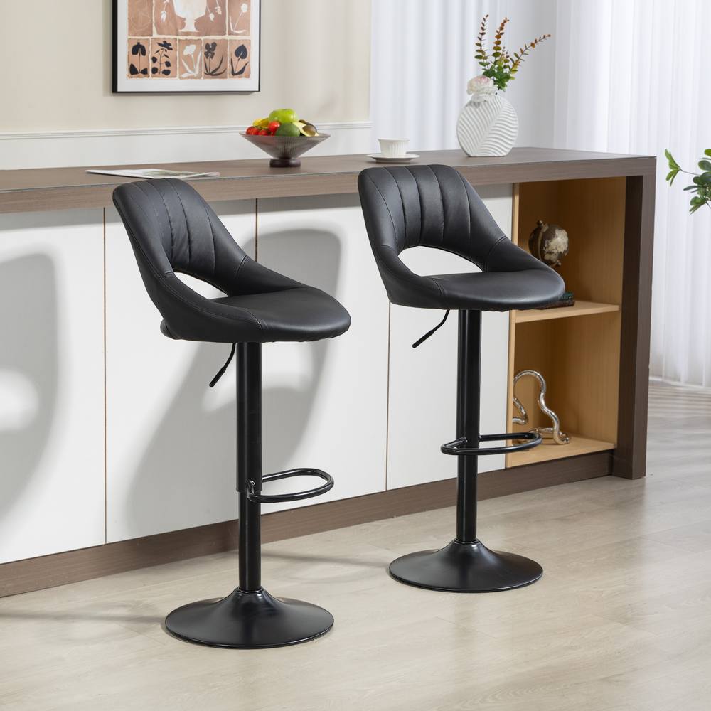 HOMCOM Barstools Set of 2, Dining Stools with Backrest & Footrest, Black