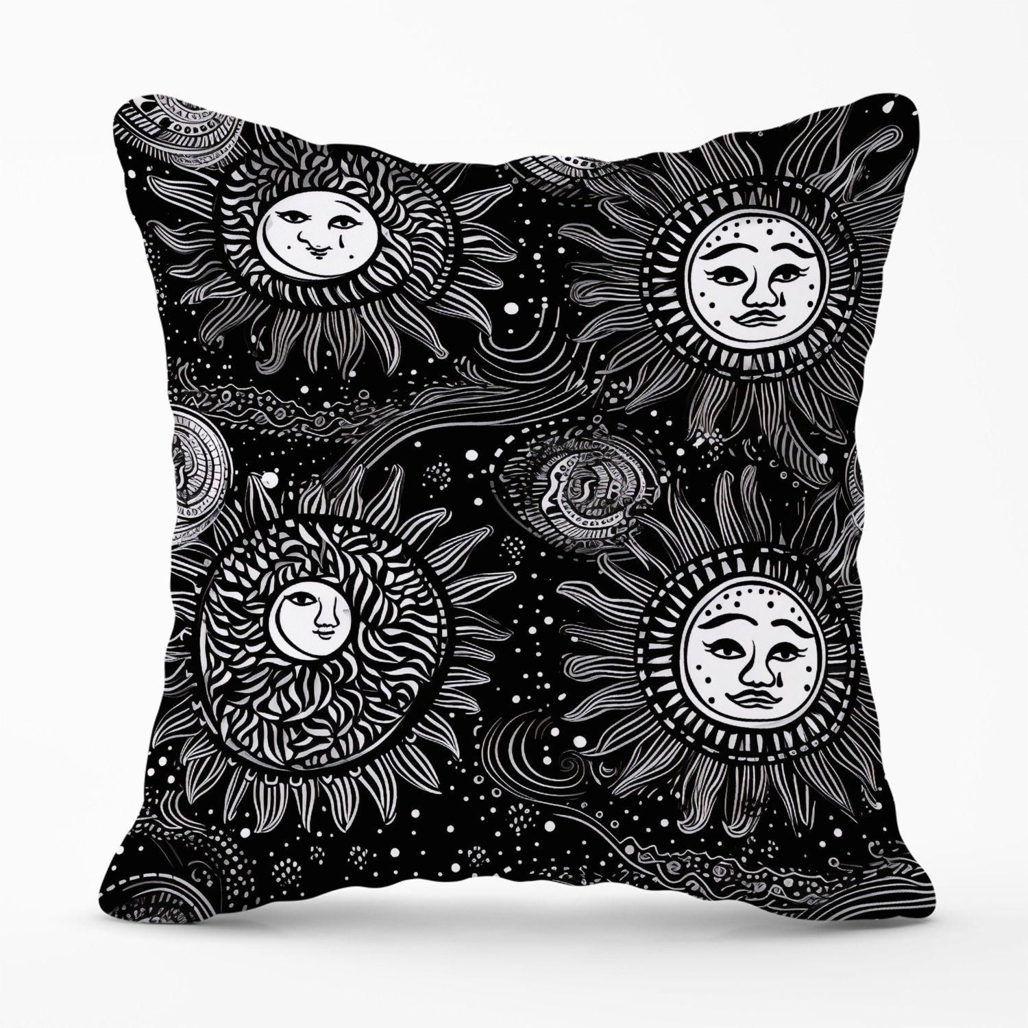 Warren Reed - Designer Moon & Sun White Black Outdoor Cushion