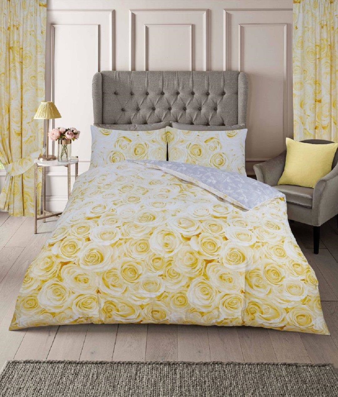 Smart Living Printed Polycotton Bellerose Duvet Cover With Pillowcases in Gold