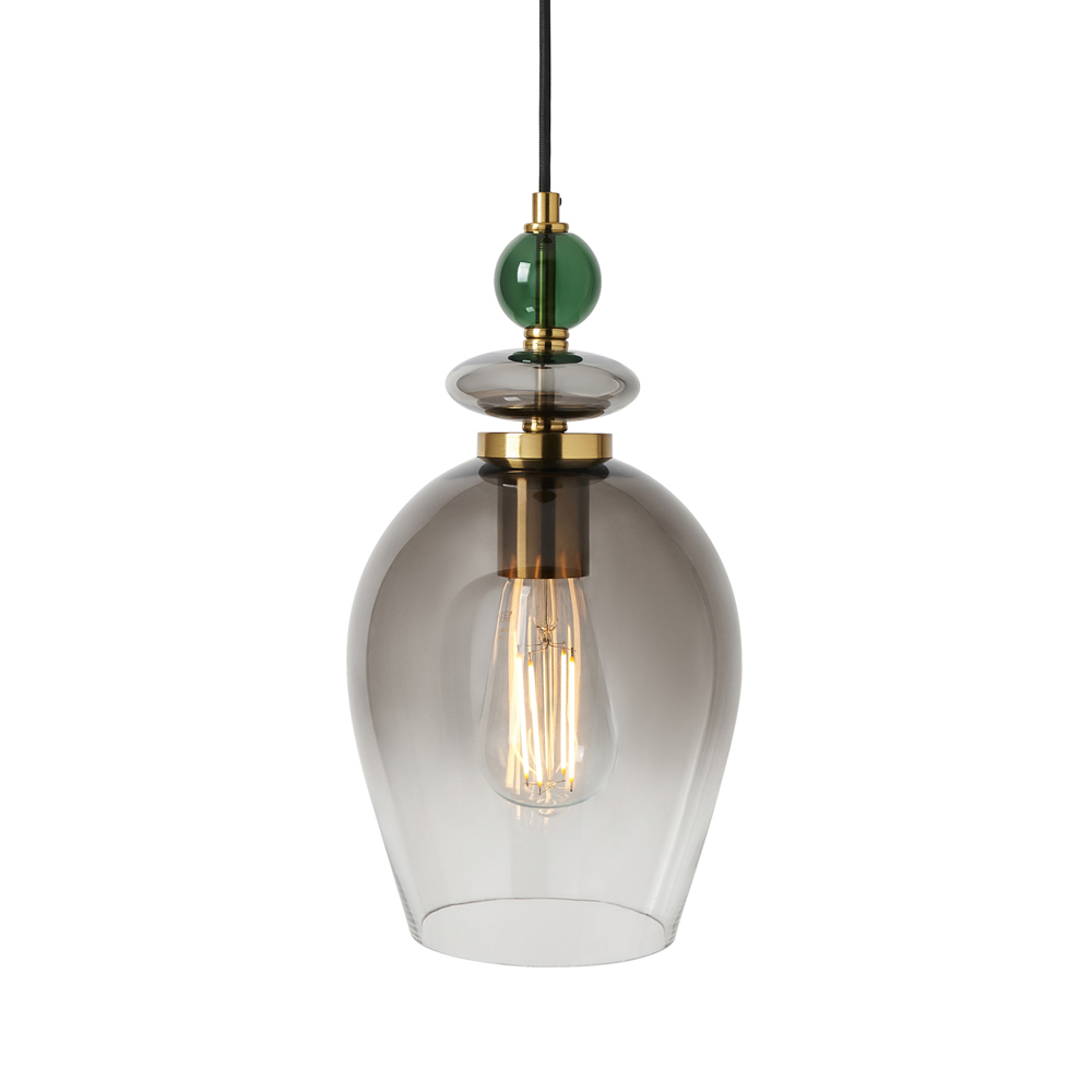 Seline Green 1 Light Ceiling Pendant, Satin Brass