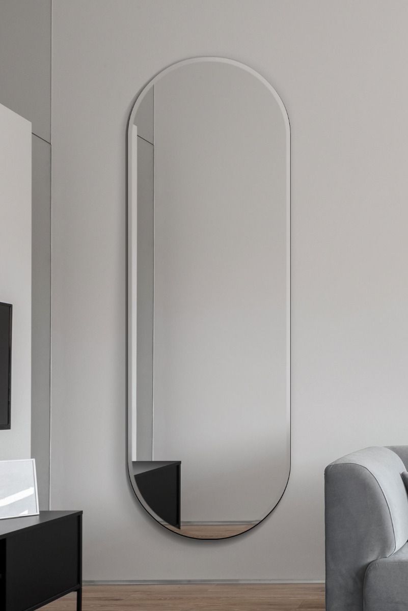 MirrorOutlet Frameless Pond Wall Mirror 71" X 26" (180x65CM) in Silver