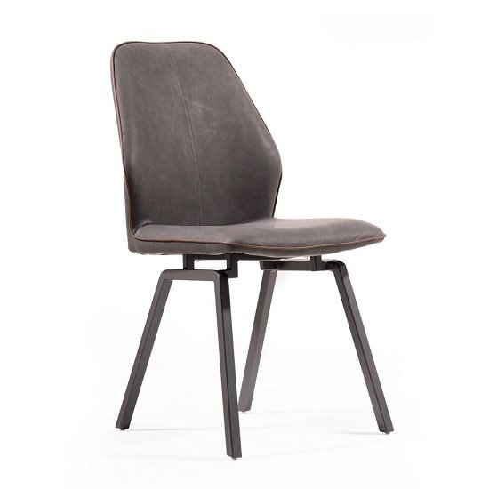 Sergio Dining Chair In Dark Grey Faux Leather With Metal Legs
