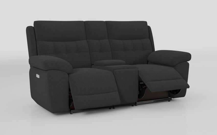 Black Fabric Belford 2 Seater Power Sofa with Console