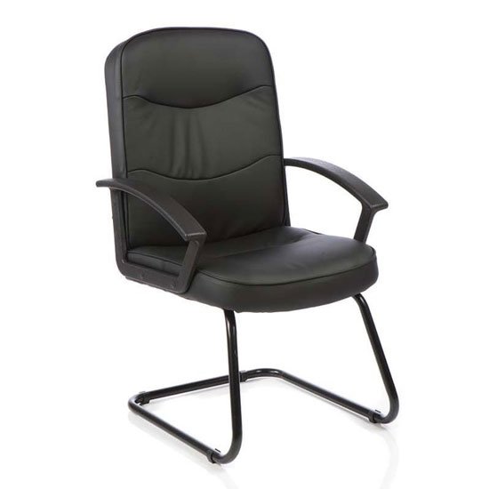 Harley Leather Office Visitor Chair In Black With Arms
