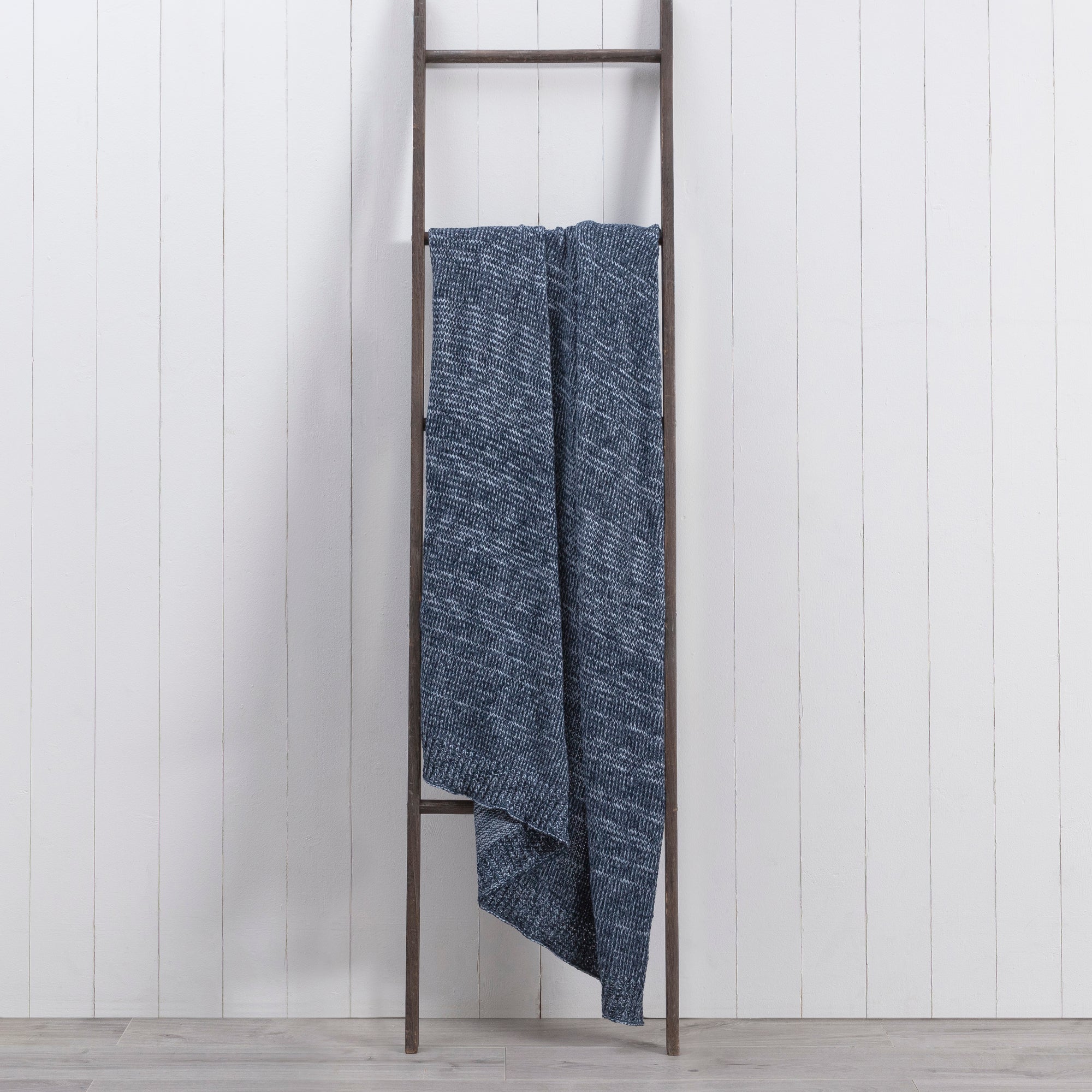 Chenille Marl Knit 130cm x 180cm Throw Navy and White