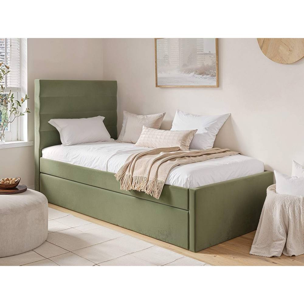 Flair Ari Upholstered Single Bed With Trundle in Green