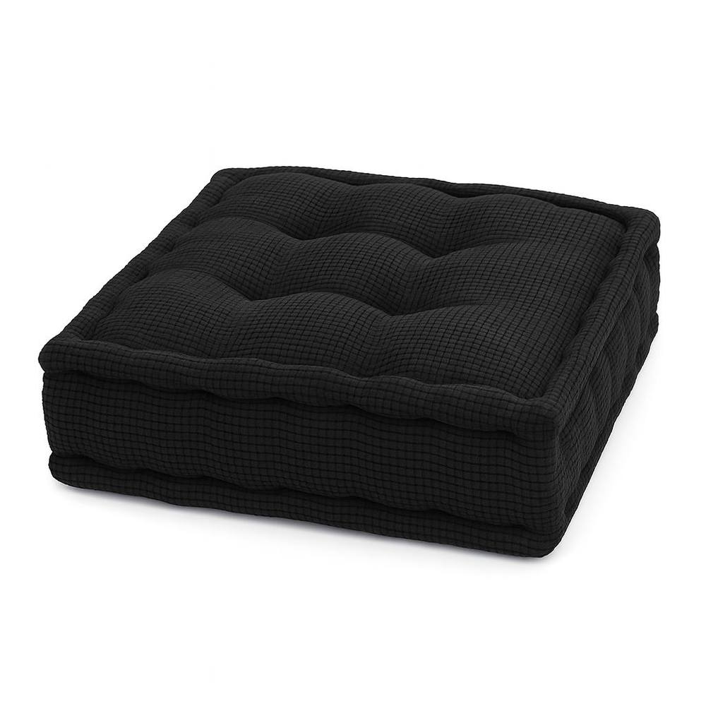 Homes-Linen Square Fleece Booster Seat Pad 45x45cm Thick Soft Chair Cushion in Black