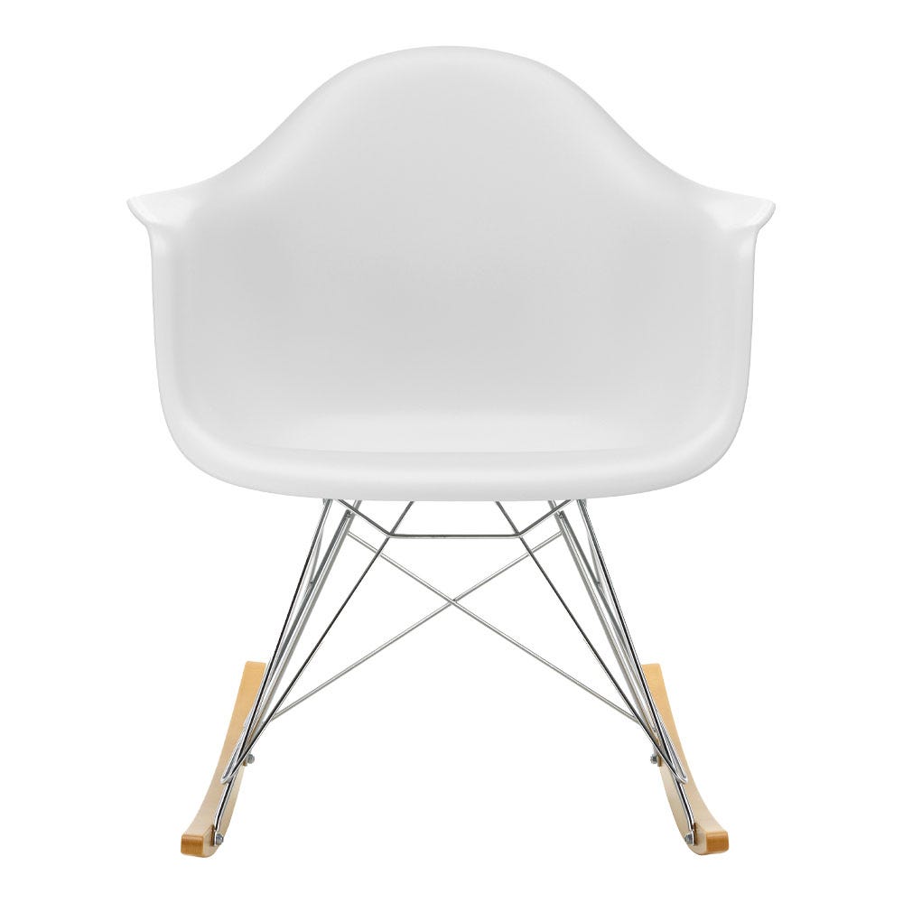 Vitra Eames RAR Armchair RE in Cotton White Chrome Base 02 Golden Maple Skids