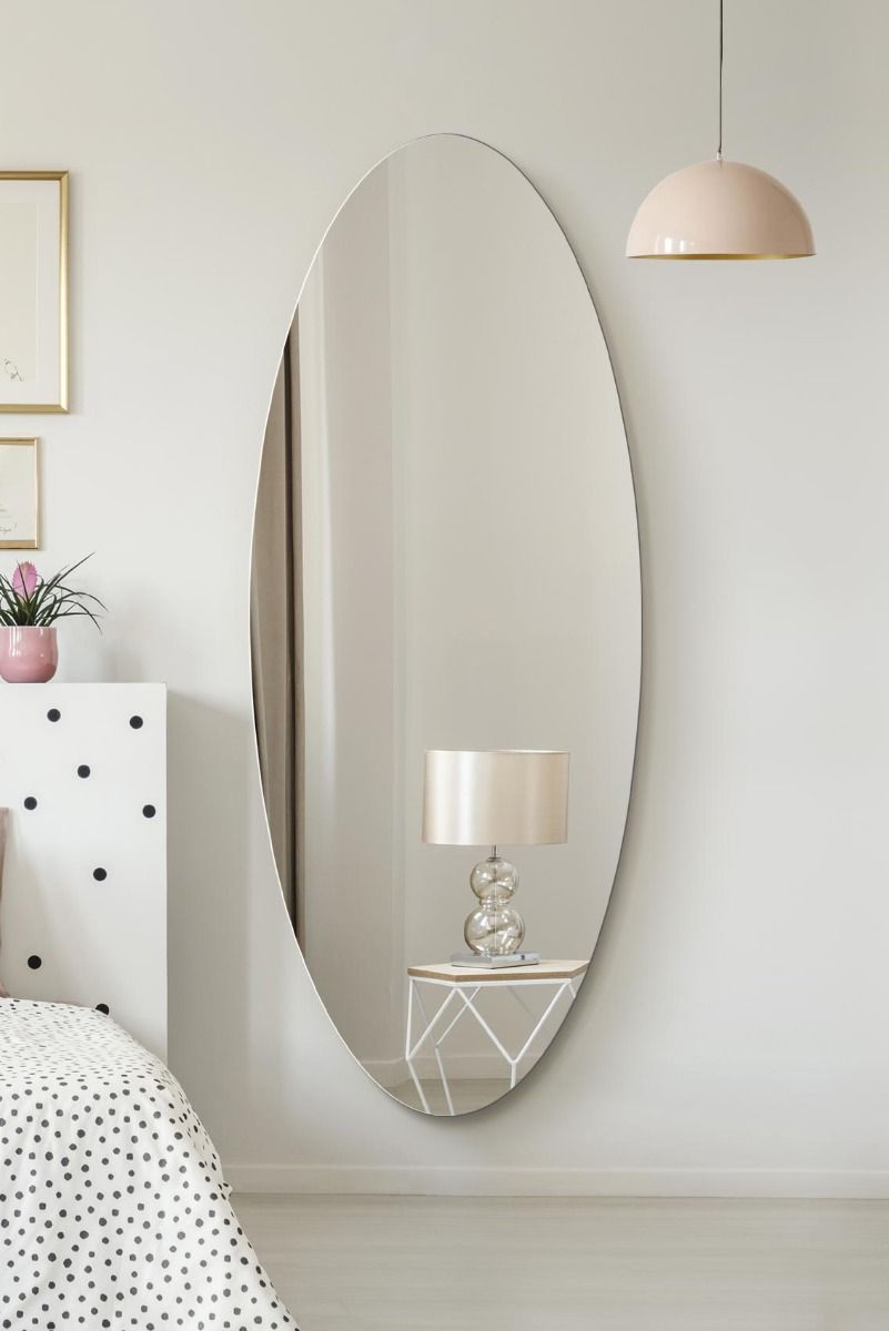 MirrorOutlet Frameless Oval Wall Mirror 71" X 28" (180x70CM) in Silver