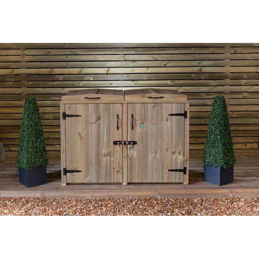Buttercup Farm Paythorne Dustbin Store Double - Timber - L64 x W122.5 x H88 cm in Brown 3