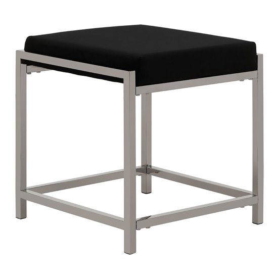 Alluras Black Velvet Upholstered Stool In Silver Frame
