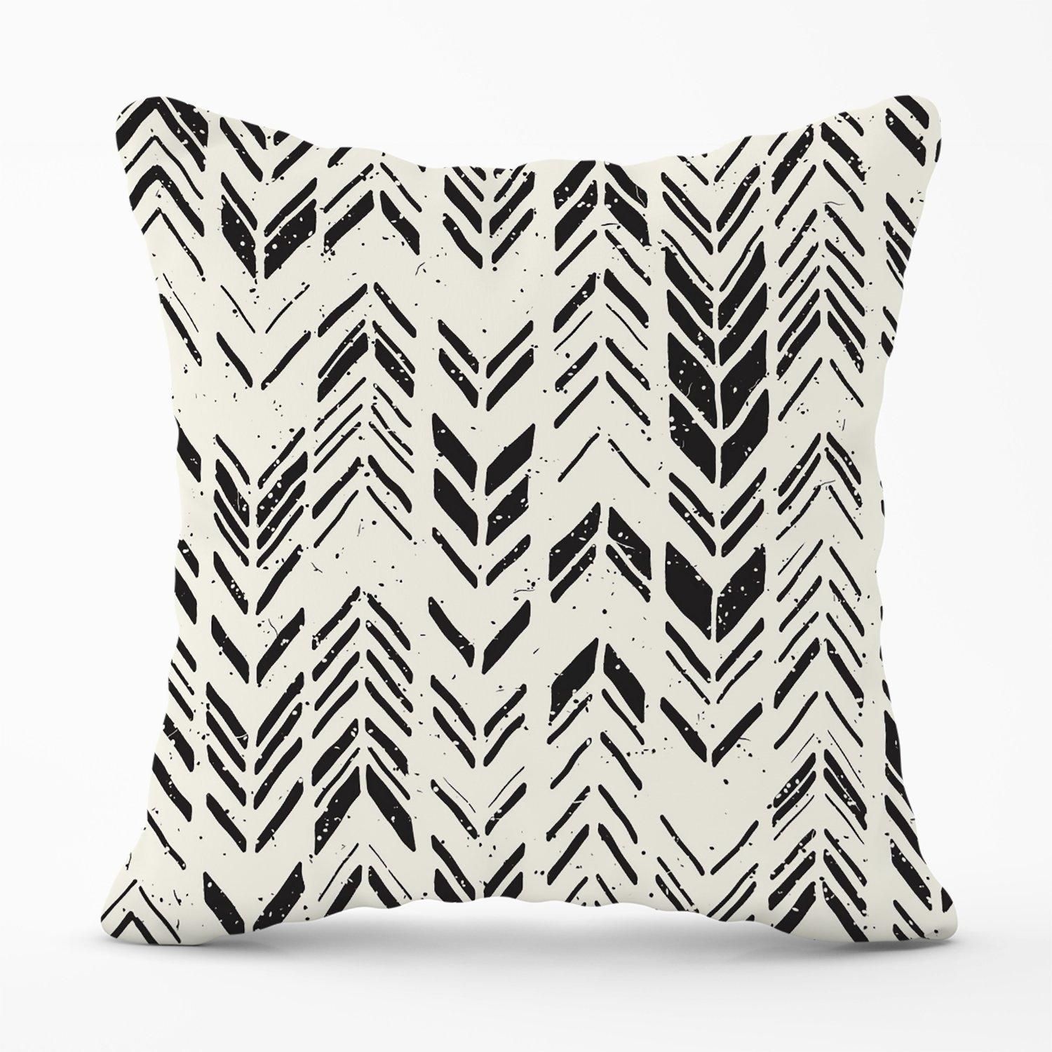 Warren Reed - Designer Hand Drawn Chevron Pattern Outdoor Cushion in Black