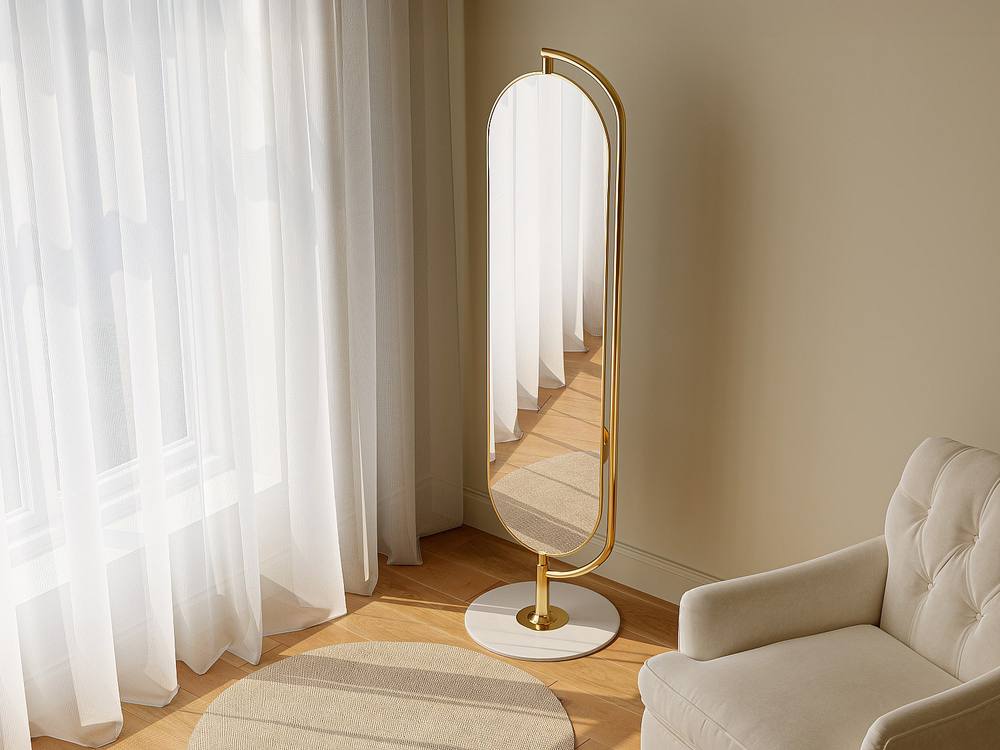 Vente-unique Floor Mirror With Storage & Metal Hooks - W. 45 X H. 172 Cm - Gold