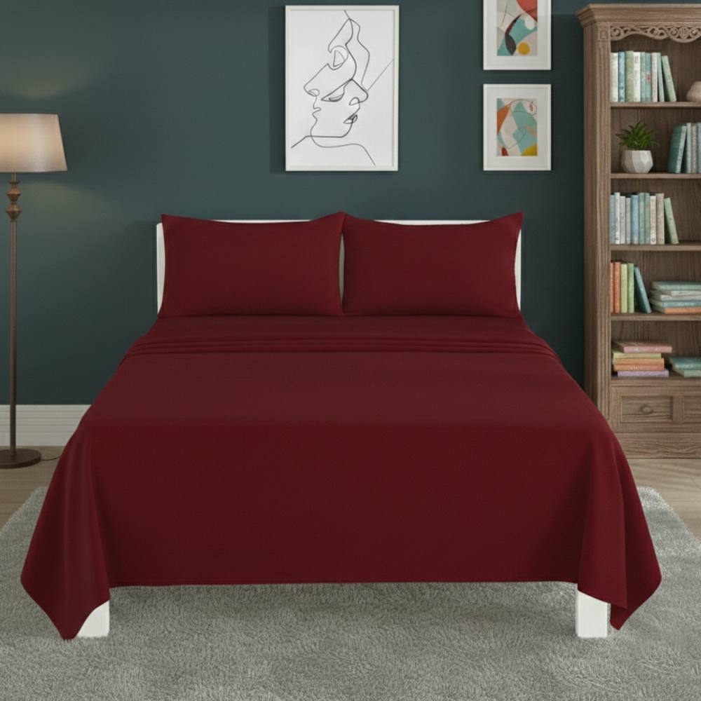 Snug City Easy Care Flat Bed Sheet Polycotton Durable Low Maintenance Bedding in Red