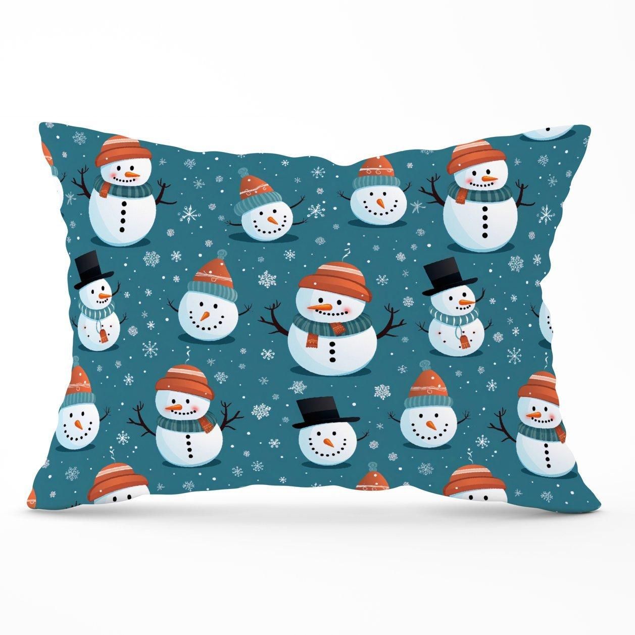 Warren Reed - Designer Jolly Christmas Snowmen Cushions in Blue