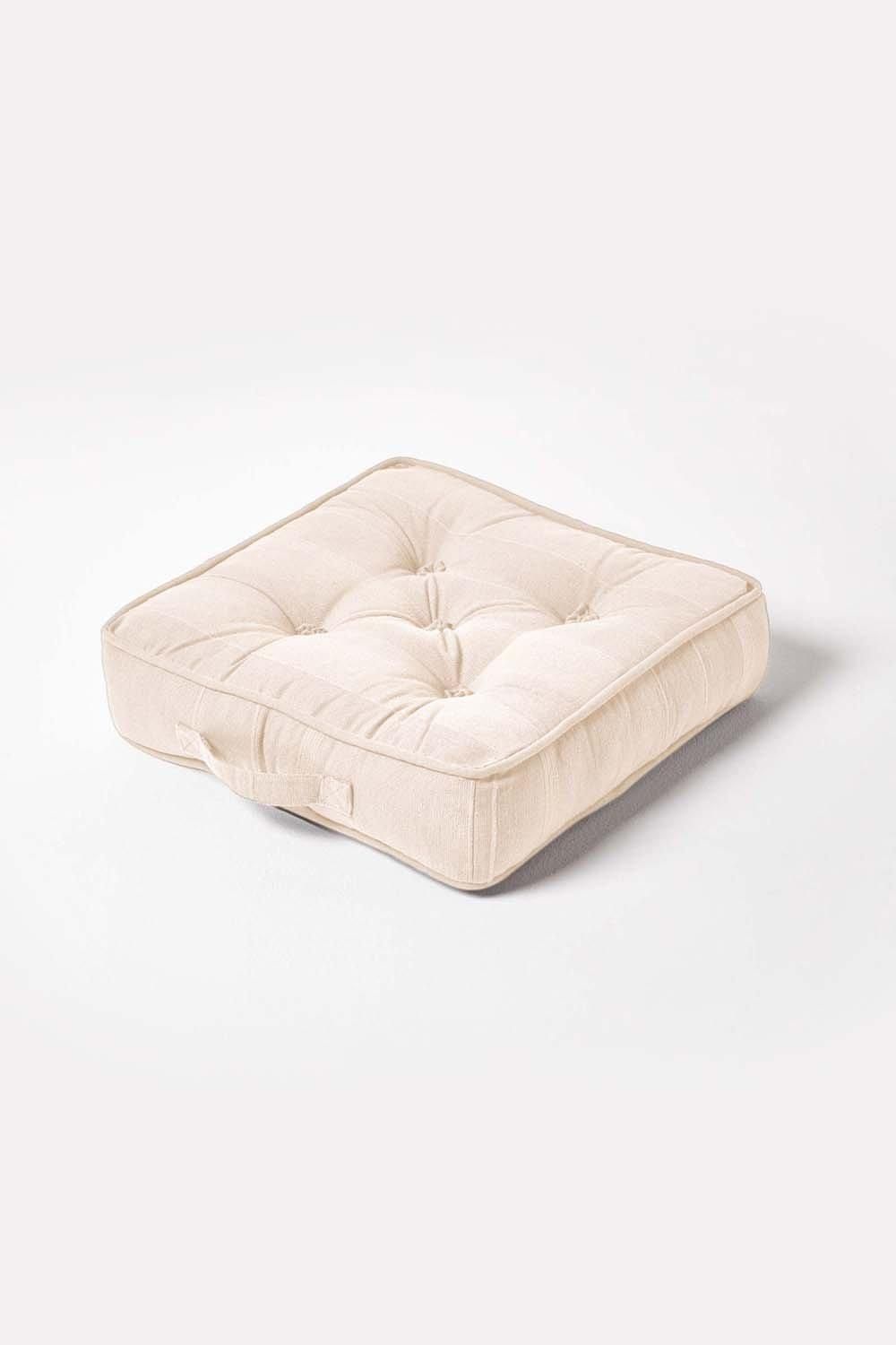 Homescapes Rajput Ribbed Cotton Floor Cushion in Natural
