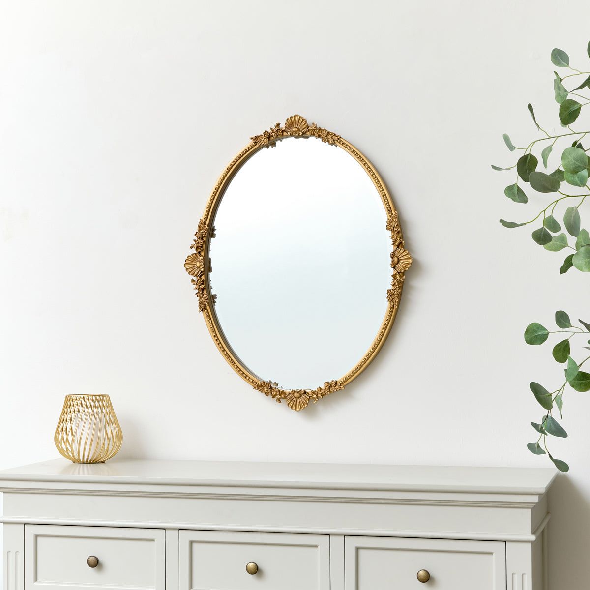 Melody Maison Oval Gold Ornate Wall Mirror 70cm X 56cm