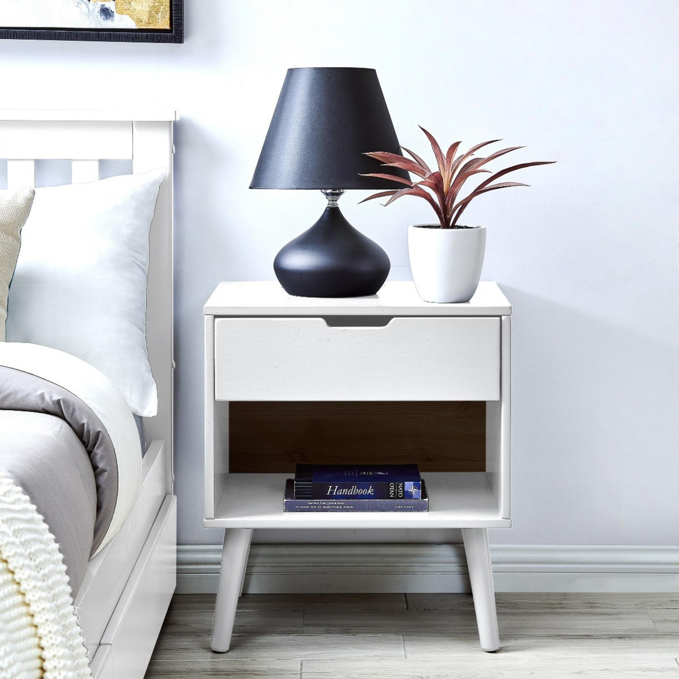 FurnitureboxUK Alma Matte Painted Wooden bedside Table With Single Drawer & Storage Space in White