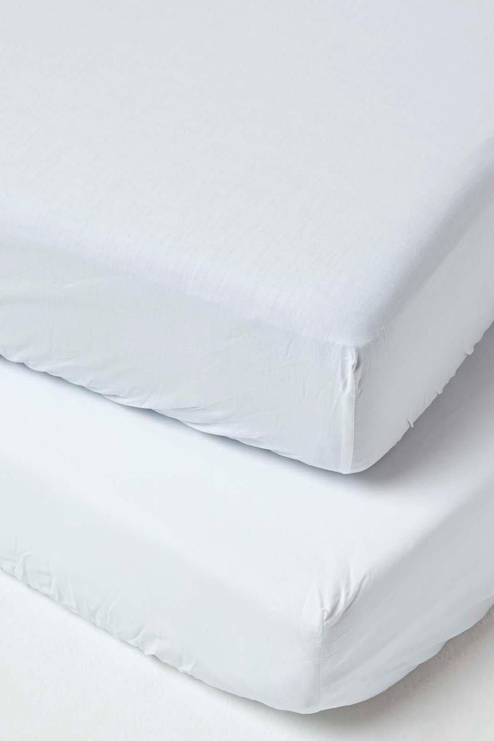 Homescapes Cotton Cot Bed Fitted Sheets 200 Thread Count, 2 Pack in White