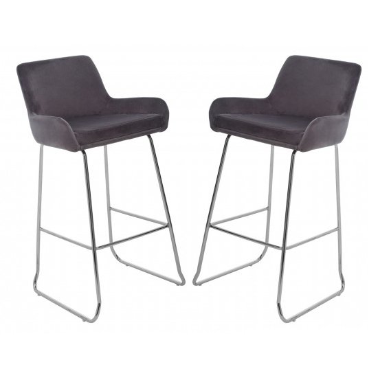 Tamzo Mink Velvet Upholstered Bar Chair With Low Arms In Pair