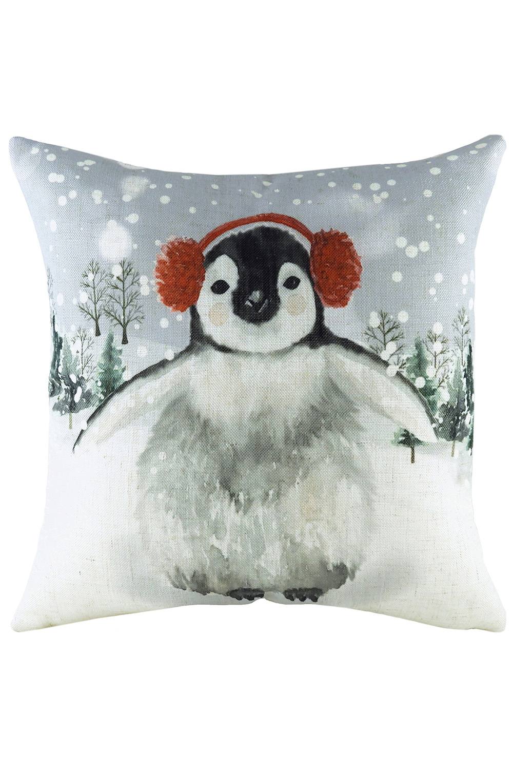 Evans Lichfield Snowy Penguin Hand-Painted Watercolour Printed Cushion