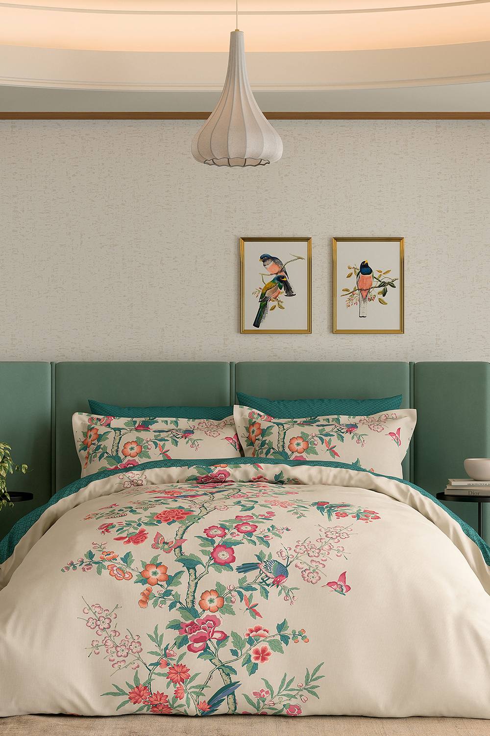 V&A 'Chinese Magpie' Cotton Duvet Cover Set in Cream