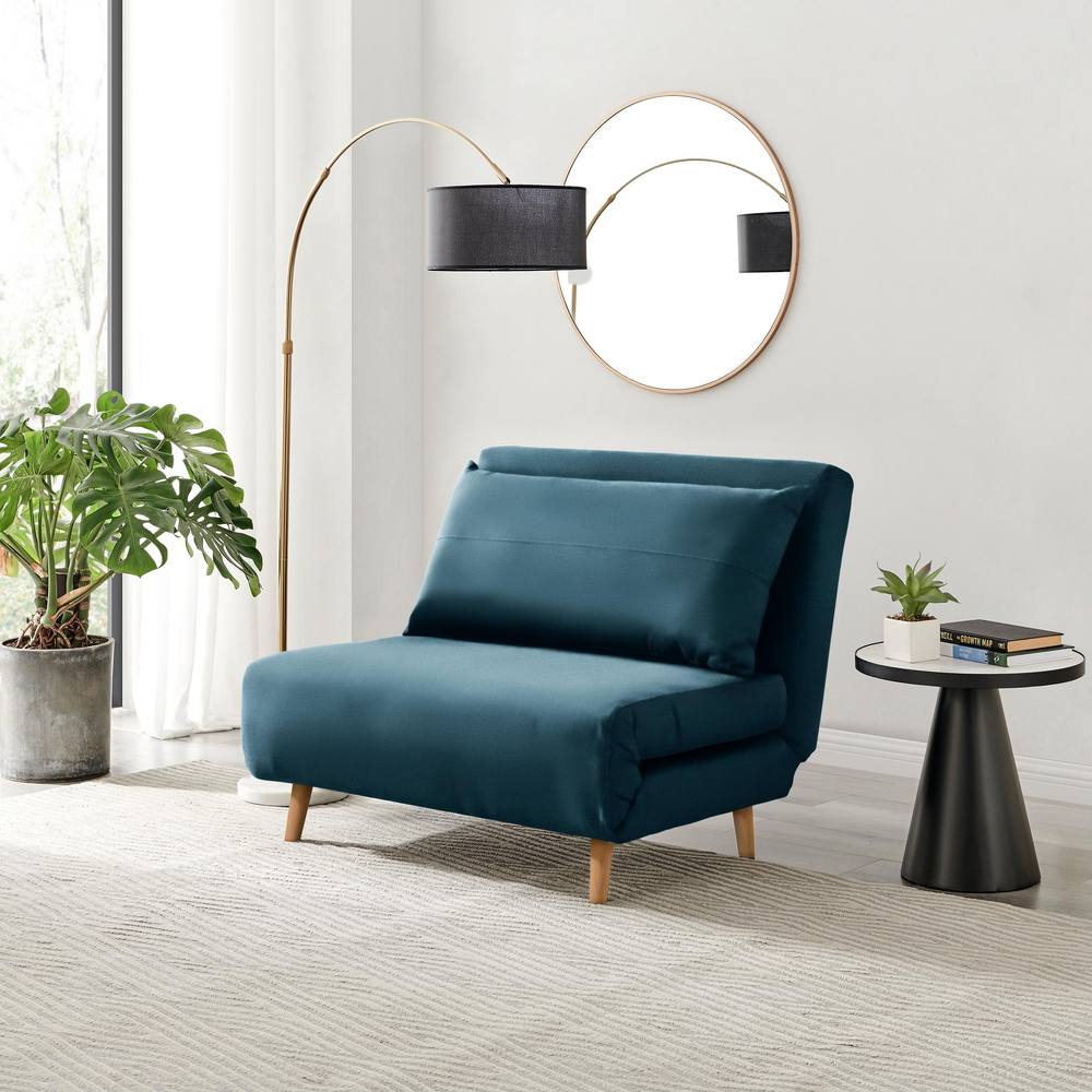 FurnitureboxUK Bobby Blue Velvet Single Folding Sofa Bed Chair
