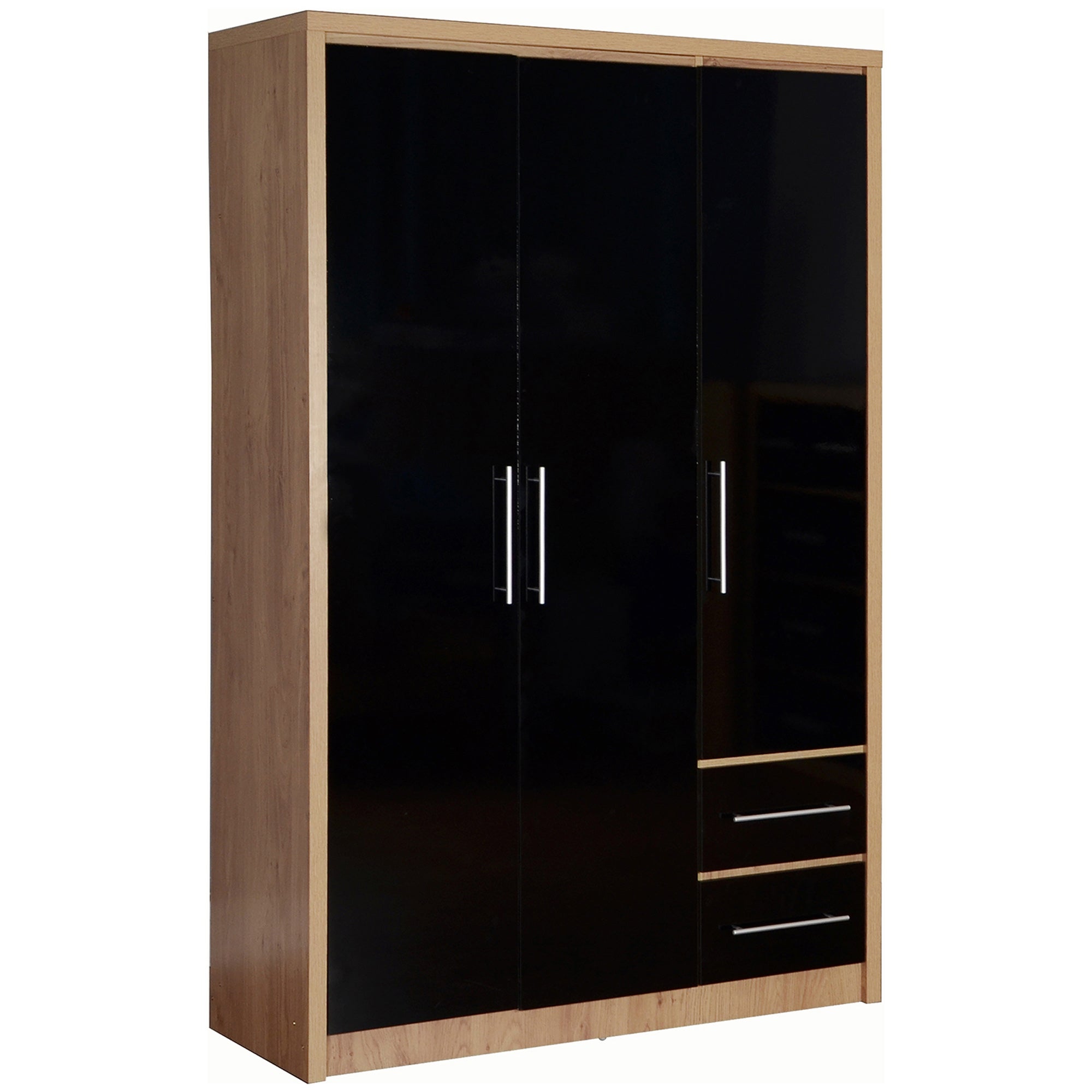 Seville 3 Door 2 Drawer Wardrobe Black and Brown