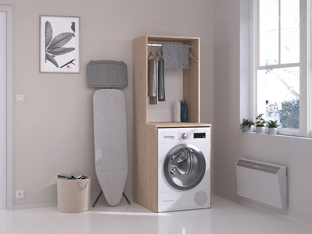 Vente-unique Laundry Cabinet for Washing Machine With Wardrobe - Light Natural in Light Oak