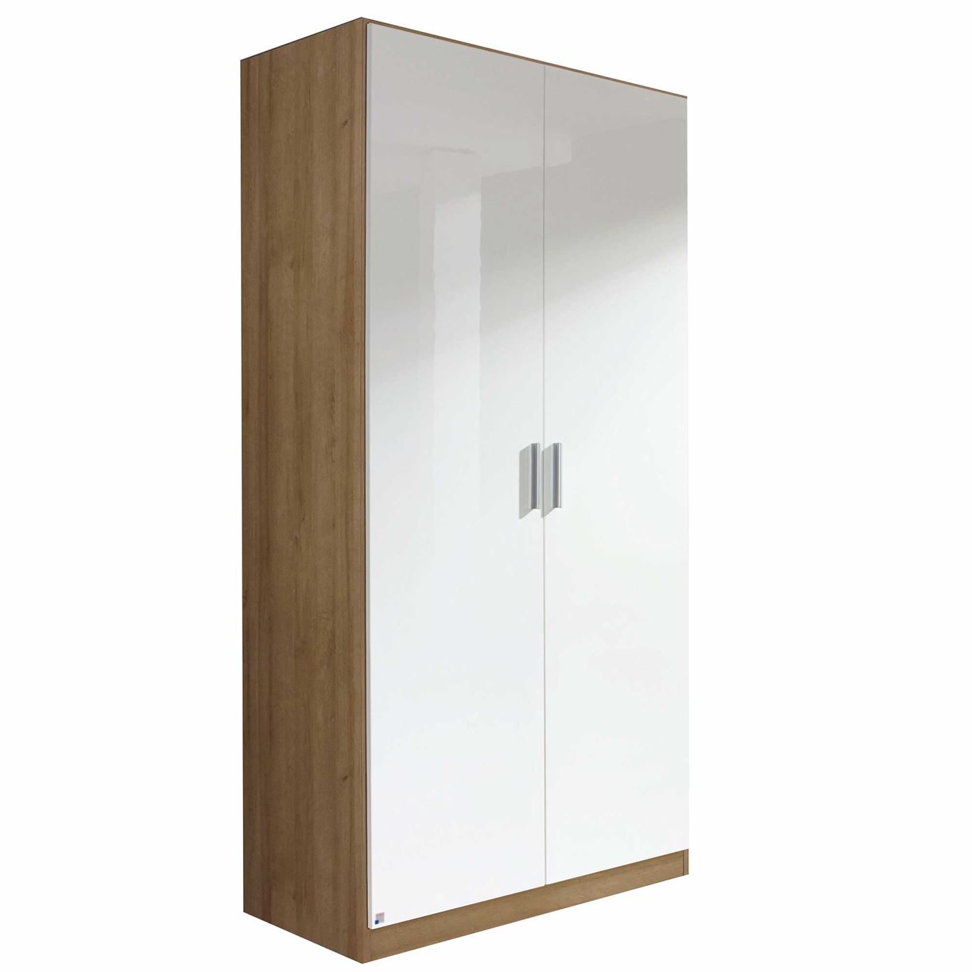 Celle 2 Door Hinged Wardrobe, High Polish White and San Remo Oak