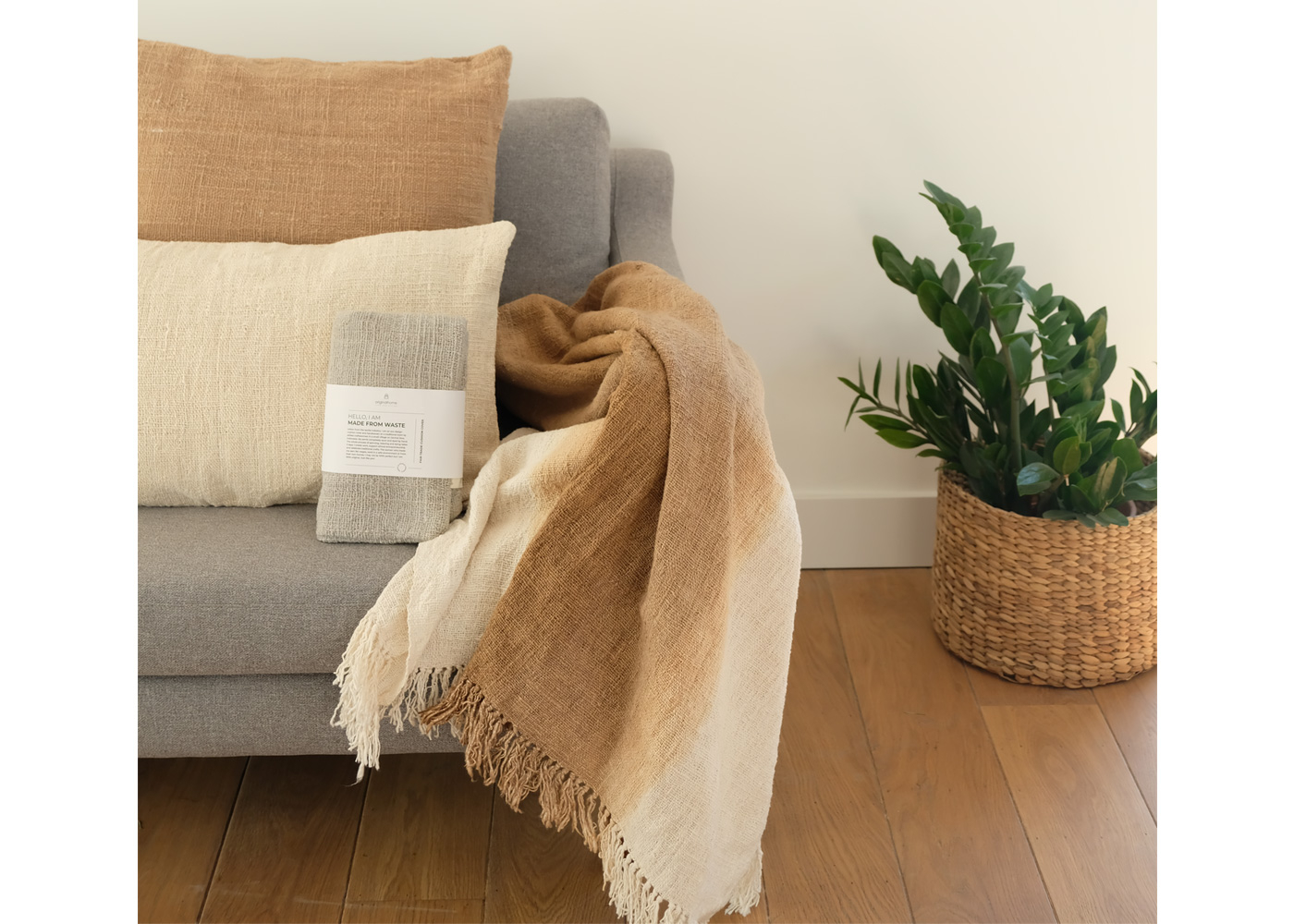 Original Home Handwoven Gradient Cotton Throw Light Brown 135 x 200cm