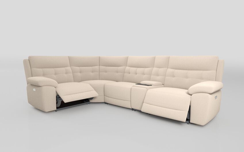 White Fabric Belford 1 Corner 3 Power Recliner Sofa with Media Console
