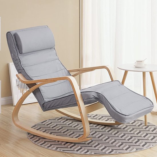 Oranet Rocking Chair In Grey With Wooden Armrests
