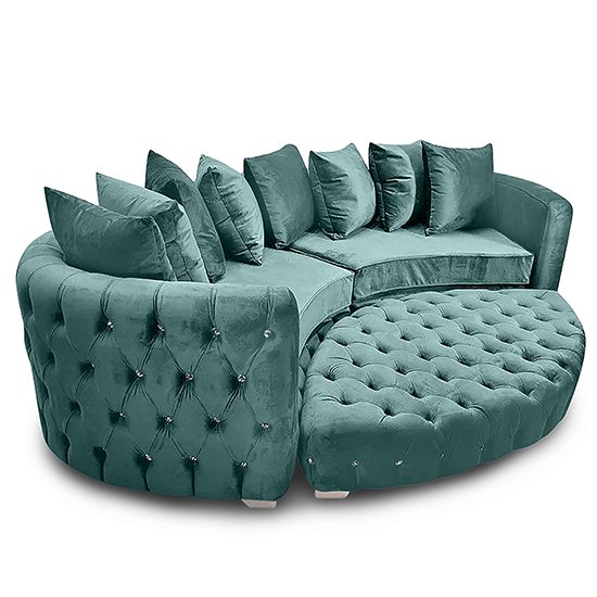 Krakow Malta Plush Velour Fabric Curved Sofa In Seaspray